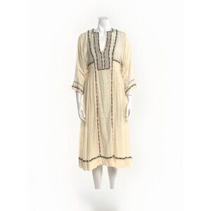 Isabel Marante Dress Size 34 Embroidered Clayne Silk Bourette Ethnic Cream Flowy